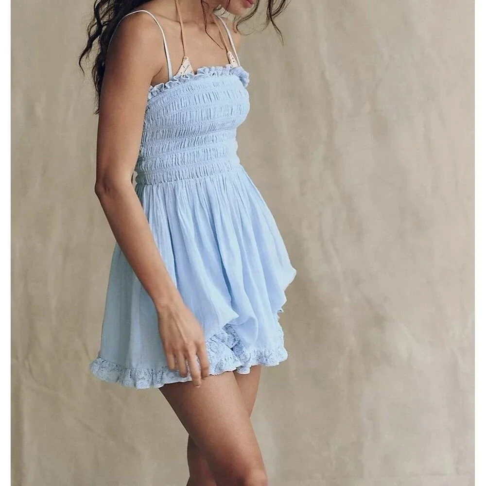 Free People Free-est Josephine Bustle Tube Mini Dress Smocked Ruffle XL 285056 - Picture 3 of 8